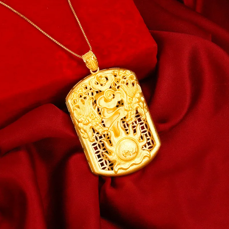 

Luxury 24K 9999 Pure Gold real gold Men's Hollow Pendant Ins Fashion Zodiac Dragon Pendant Necklace