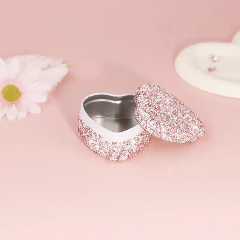 Funkelnde Strass-Metall-Blechdose Schmuck-Aufbewahrungsbox für Halsketten – Detail 18