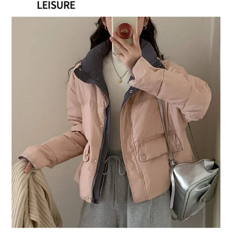 Weet 대비 색상 긴 소매 다운 재킷 따뜻하고 두꺼운 여성 캐주얼 겨울 코튼 재킷 2024 가을