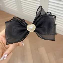 1PCS Fashion Chiffon Bow Love Artificial pearl Hair Clips For Women Girls Party Hairpins Hair Accessories