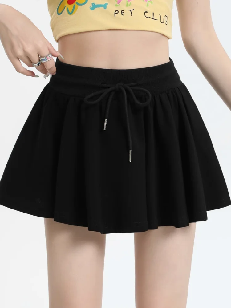 Dance Sport Casual Loose Mini Skirt Drawstring Preppy Summer Elastic Waist Yoga Breathable Running Skirts A-line Slim Skirt