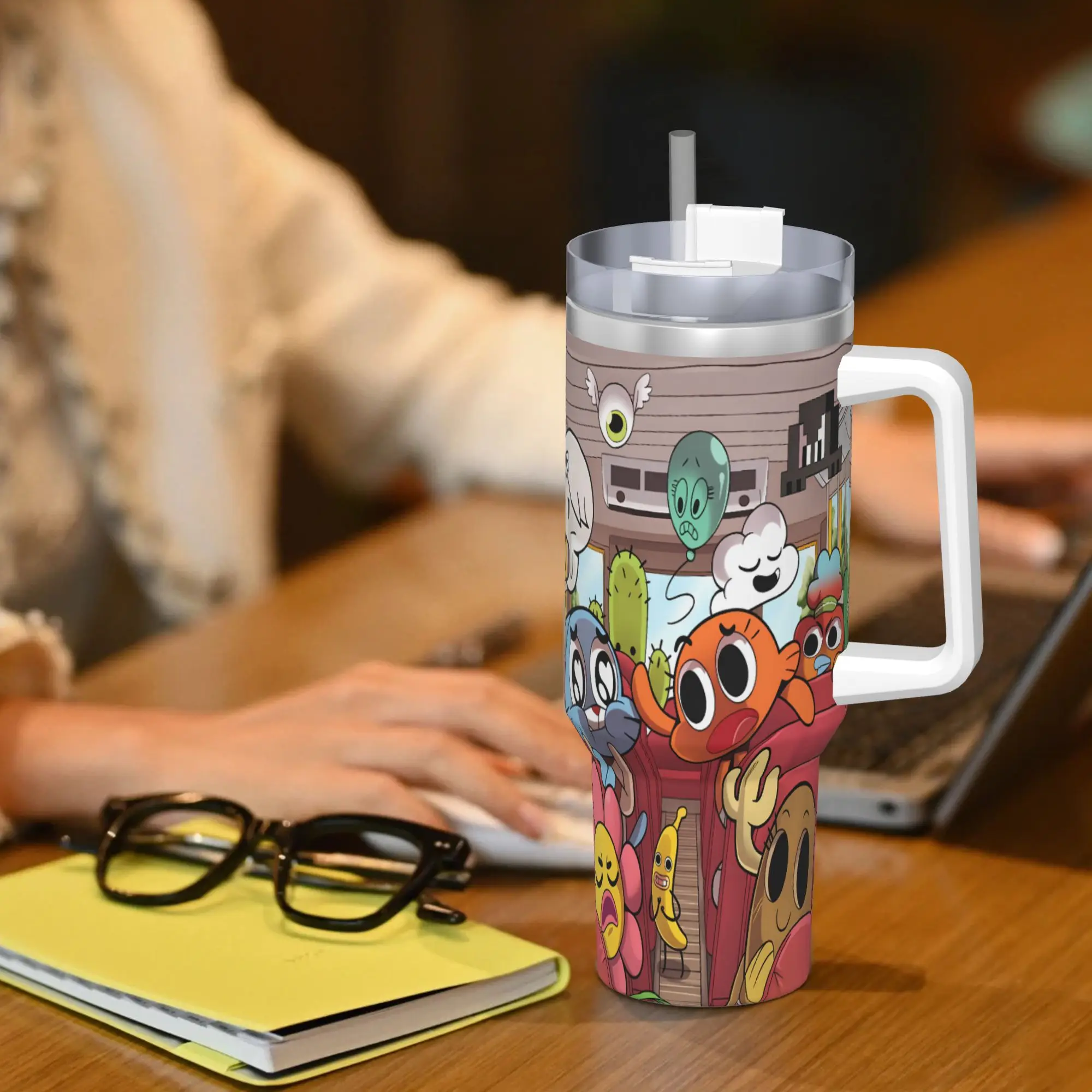 بهلوان من الفولاذ المقاوم للصدأ كوب أكواب العالم المذهل من Gumballs مع شفاطات للشاطئ وزجاجة مياه باردة وساخنة للحفاظ على الحرارة #6