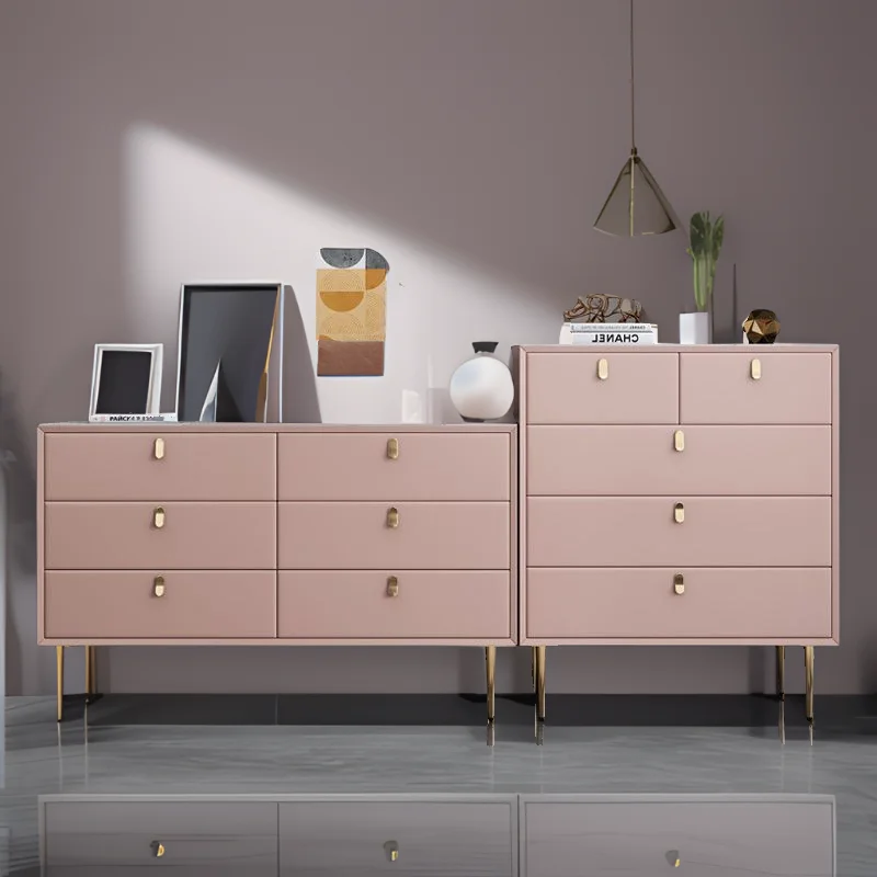 Modern light luxury cream chest microfiber leather antibacterial bedroom living room solid wood advanced free installation