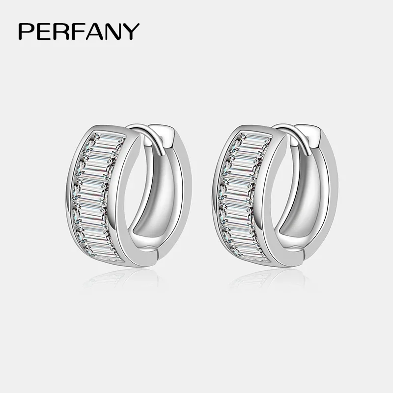 

Серьги-кольца PERFANY с изумрудной огранкой, полностью из муассанита, женские, 100% чистое серебро, прямоугольные, с лабораторными бриллиантами, роскошные свадебные украшения