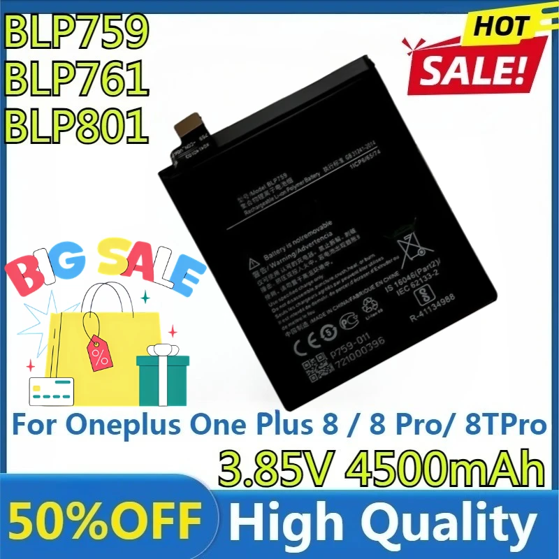 

For Oneplus One Plus 8 / 8 Pro / 8pro / 8T Pro 8Tpro New High Quality Replaceable 4320mAh~4510mAh BLP759 BLP761 BLP801 Battery