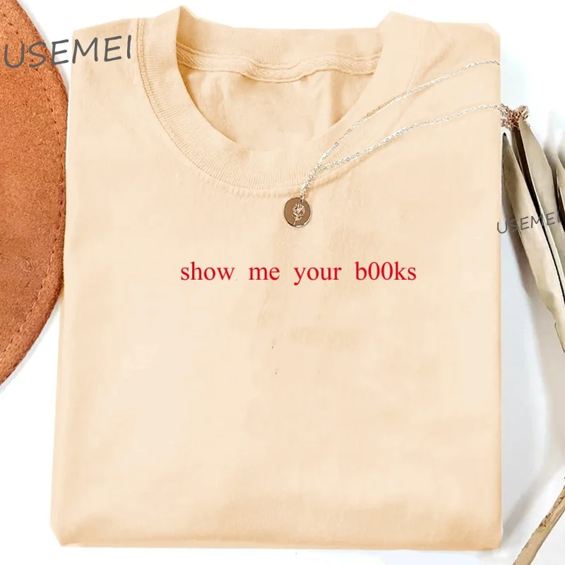 

Футболка Show Me Your B00ks Y2K Эстетическая одежда Booktok Винтажная футболка с книгой Хлопковая футболка с короткими рукавами и круглым вырезом Высокое качество