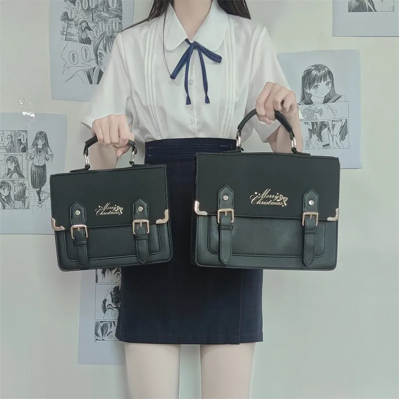 Japanese Lolita Style JK Uniform Shoulder School Bags For Women Girls Pu Leather Large Capacity Casual Luggage Handbags Totes