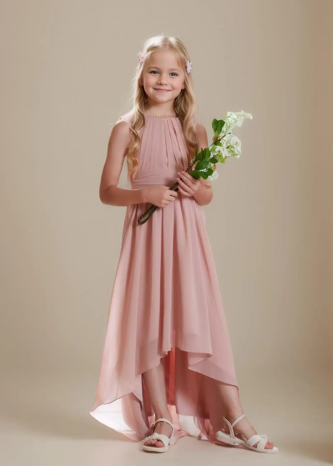 A Line Kids Girls Junior Bridesmaid Dresses Chiffon A-line High Low Flower Girls Dresses for Wedding Party Girl Dress