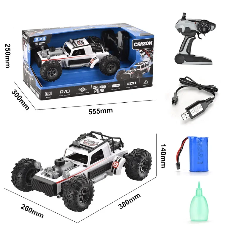 

4x4 rc car funny gift:1:10 high-speed 4WD off-road rc drift car,38cm bigfoot remote control car,cool light fart spray,kids toys