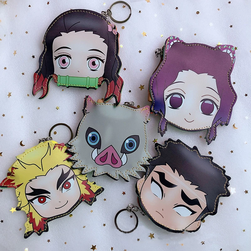 Demon Kimetsu No Yaiba Kamado Nezuko Hashibira Inosuke Coin Wallet Purse Keychain Handbag Cosplay PU Party Anime