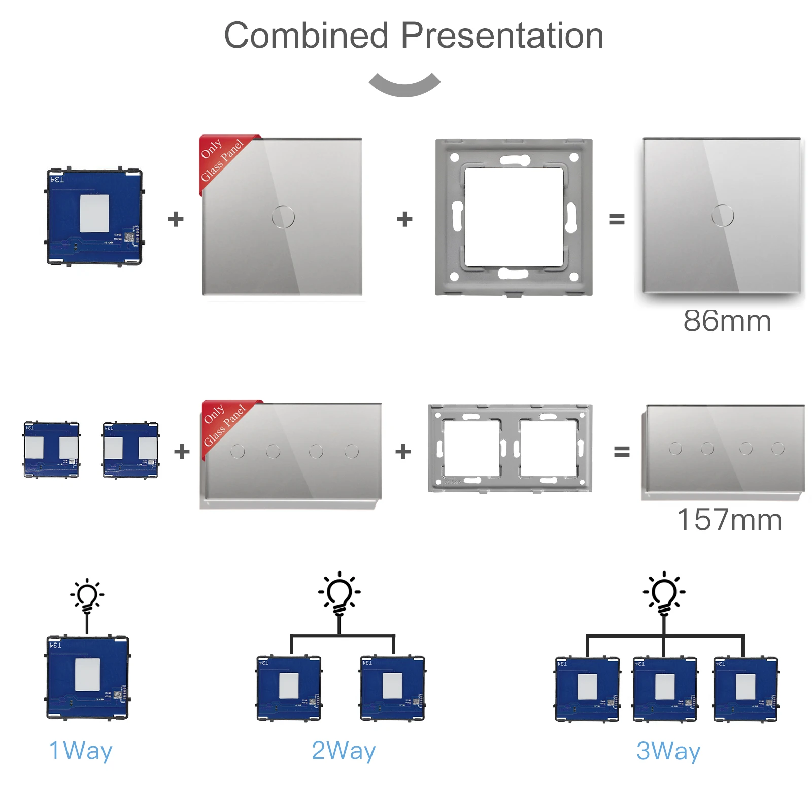 BSEED Wall Switches Glass Panel Parts White Touch Light Switches Function Parts Power EU Sockets USB C Phone Charge Port Sockets