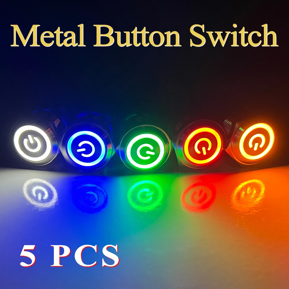 

12/16/19/22mm Waterproof Metal Push Button Switch LED Light Momentary Self-reset Lock Latching Car Engine Power Switch12V 24V