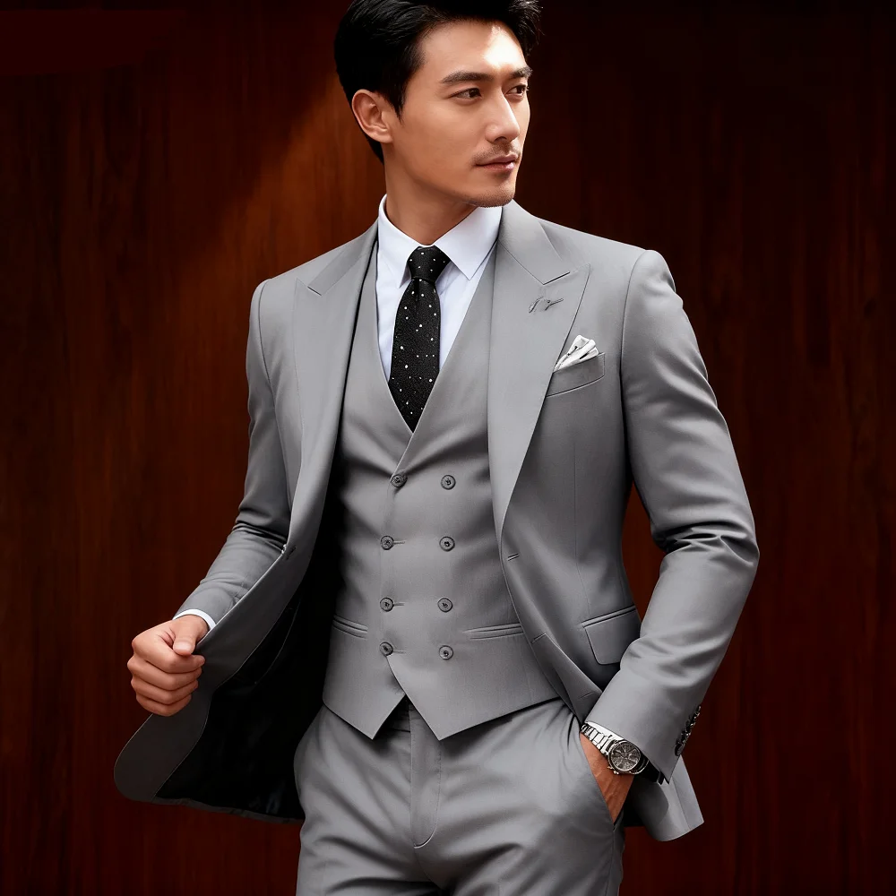 

Elegant Pink 3 Piece Slim Fit Men's Suits with Vest And Pants for Wedding Groom Tuxedo Prom Formal Male Party Business Blazer