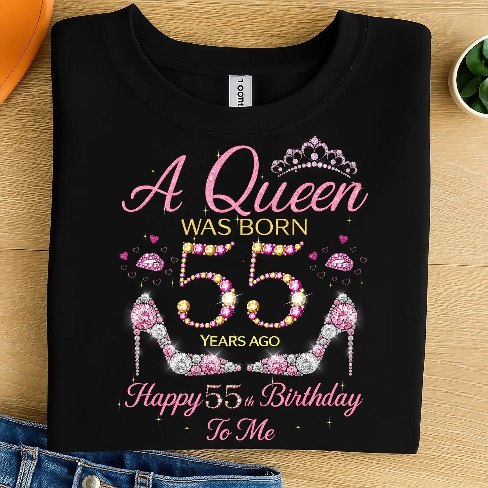 55th Birthday PNG Clipart A Queen Was Born In 55 Glam Rhinestone High Heel Design for T Shirt Mugs Sublimation DTF vintage