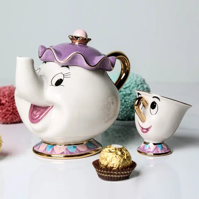 Disney teiera Cute Cartoon Beauty And The Beast caffettiere Mug Mrs Potts Chip Cup tazza da tè pentole un set da tè bollitore regali carini