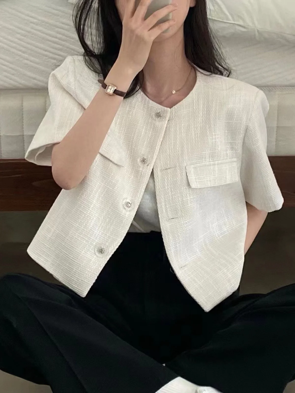 

Chic Summer Anti-Aging Retro Design Casual Versatile Thiened ort Quilted Coat Sli Commute Straight Tube Polyester