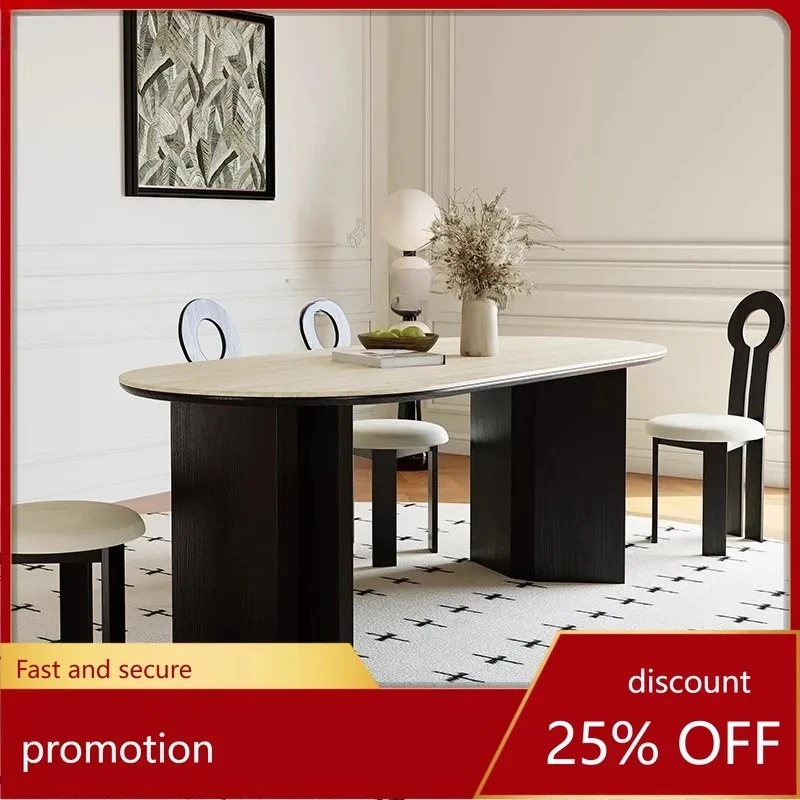 retro rock slab dining table and chair combination square table walnut solid wood medium antique travertine