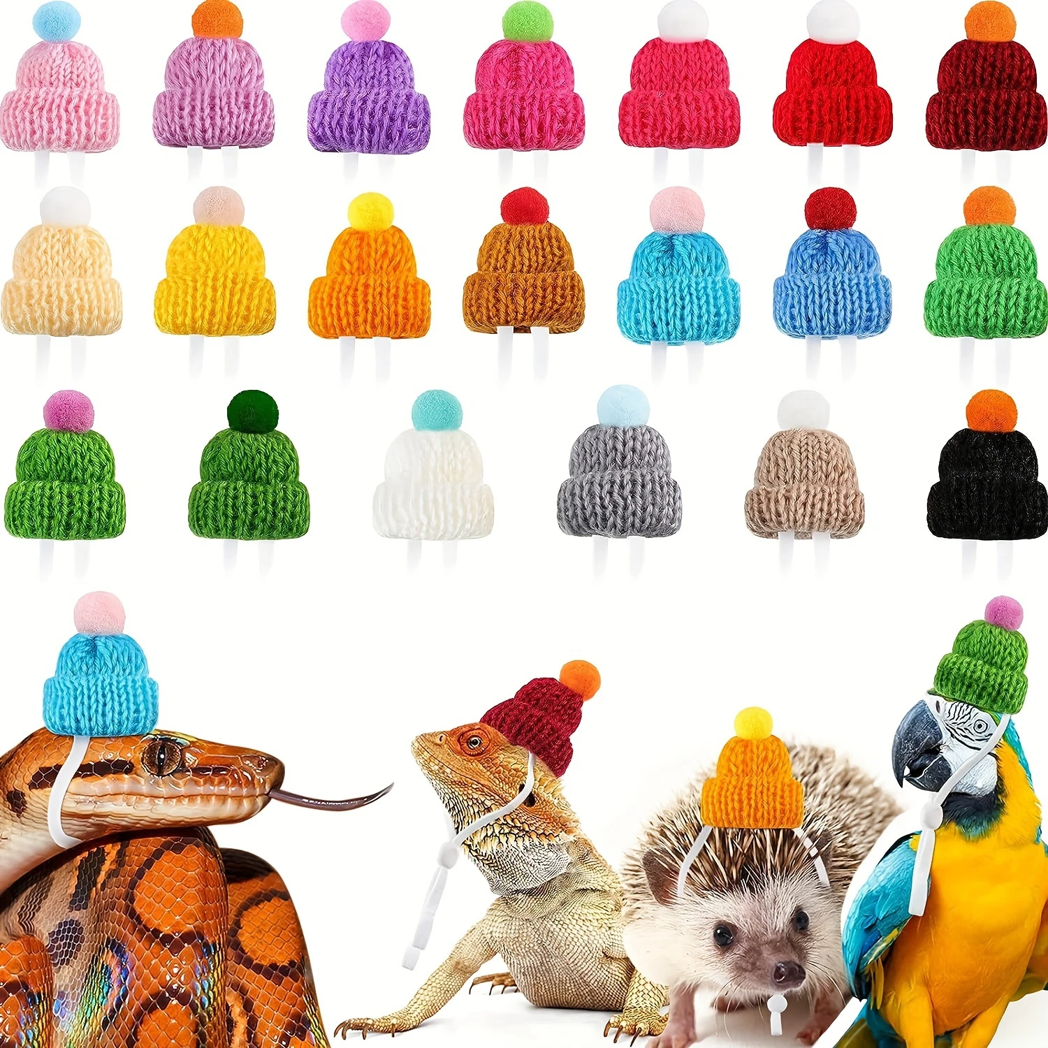 2pcs/set Adorable Knitted Hamster Hats with Drawstring Closure - Soft, Warm, and Plush Headwear for Small Pets like Chinchillas