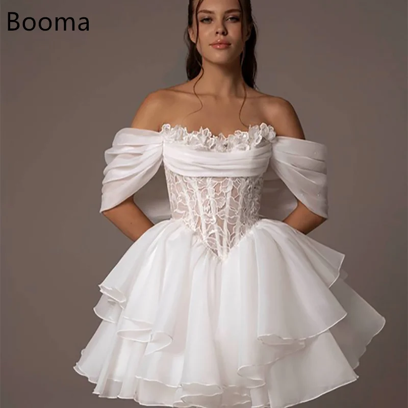 

Booma A-Line Off The Shoulder Lace Pleat Elegant Short Wedding Dresses Sleeveless Brides Gown Custom Made 2025