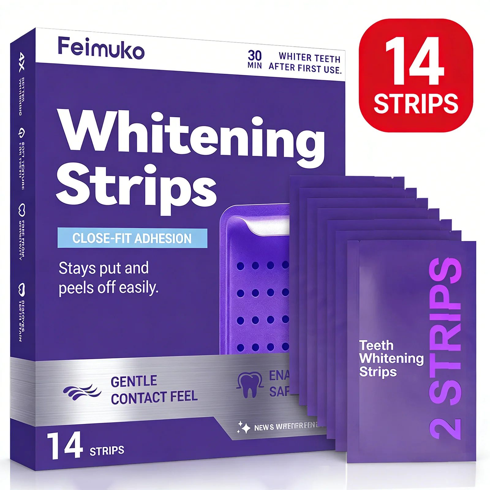 Purple Teeth Whitening Strips Fast Brightening Oral Care for Fresh Breath & Stain Removal Enamel Safe Bleaching Whitener Patches