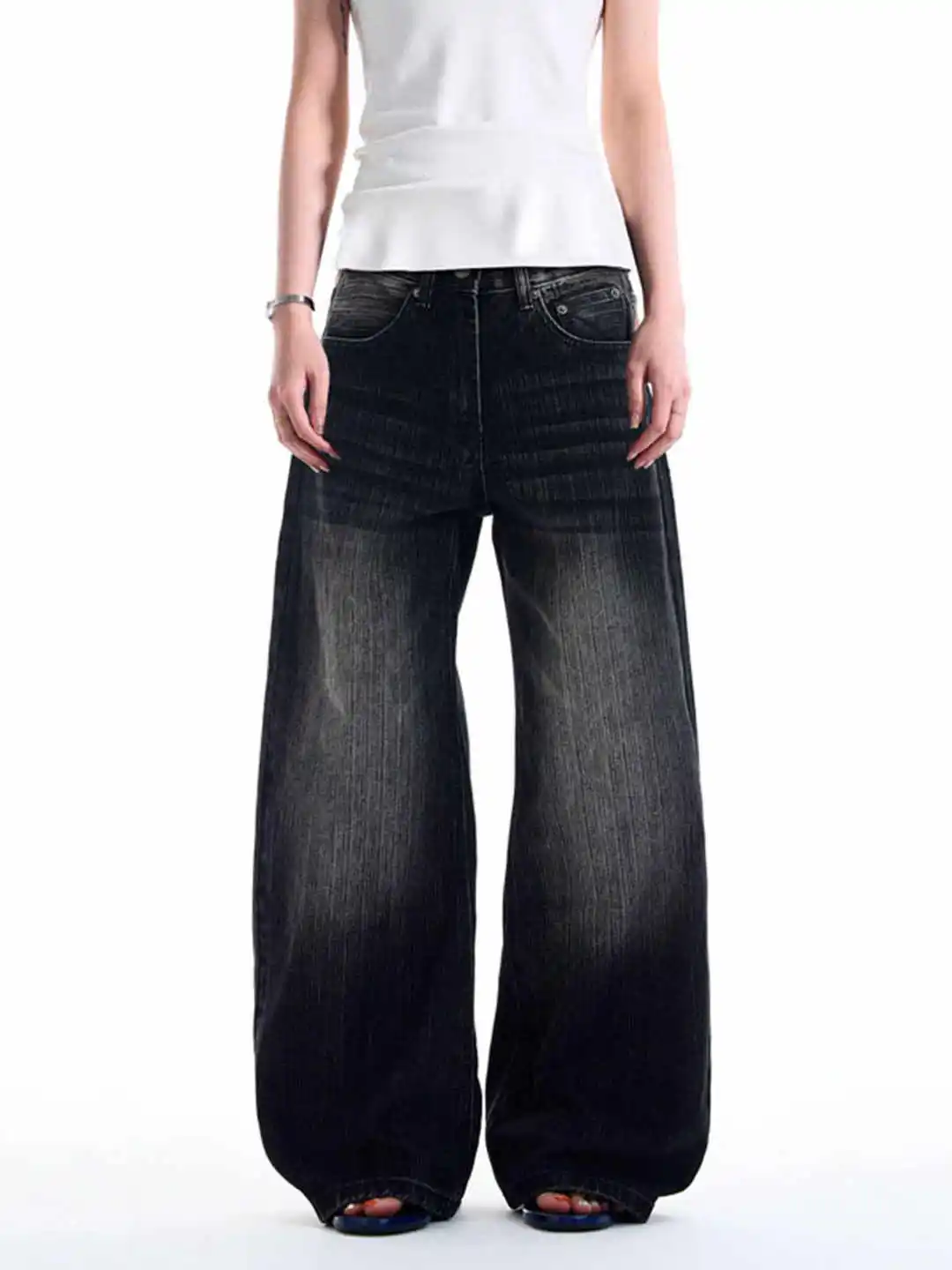 

Женские черные готические джинсы, винтажные мешковатые длинные джинсовые брюки в стиле Харадзюку Y2k в японском стиле 2000-х годов, джинсовые брюки большого размера, одежда