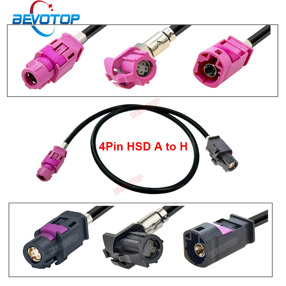 1PCS LVDS Video Line 4Pin HSD Black A to Pink H Female Jack Male Plug High Speed 535 4-Core Wire Hareness BEVOTOP Auto Cable