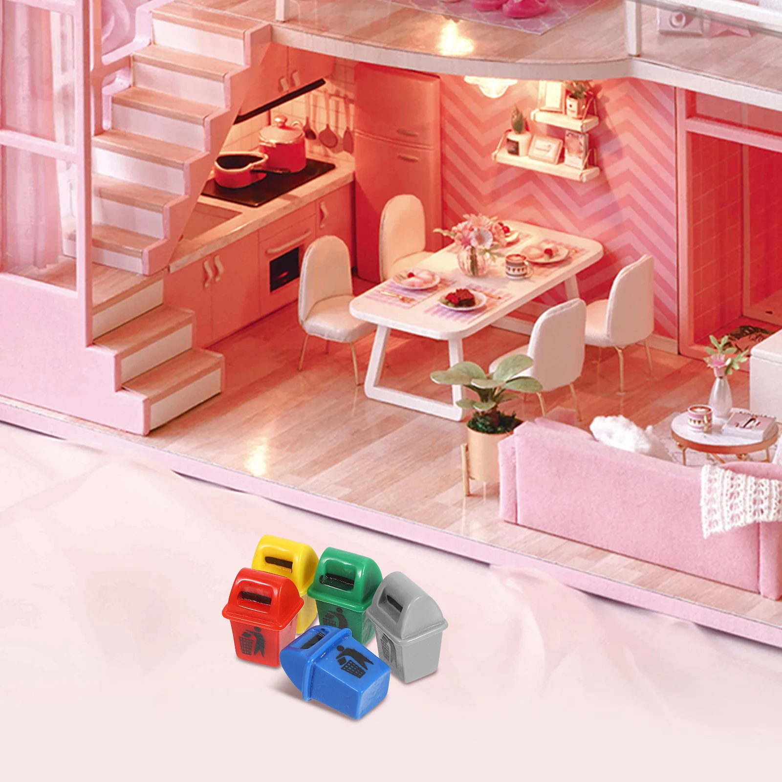 

10 Pcs House Trash Can Dollhouse Accessory Micro Landscape Recycling Bin Sorting Bucket Model