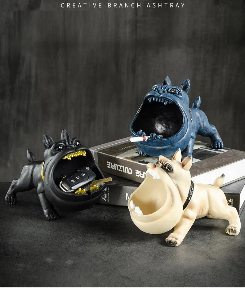 

European Cartoon Dog Fighting Household Storage Ashtray Creative Resin Cute Animal Decoration Home Candy Storage Art Car Ashtray