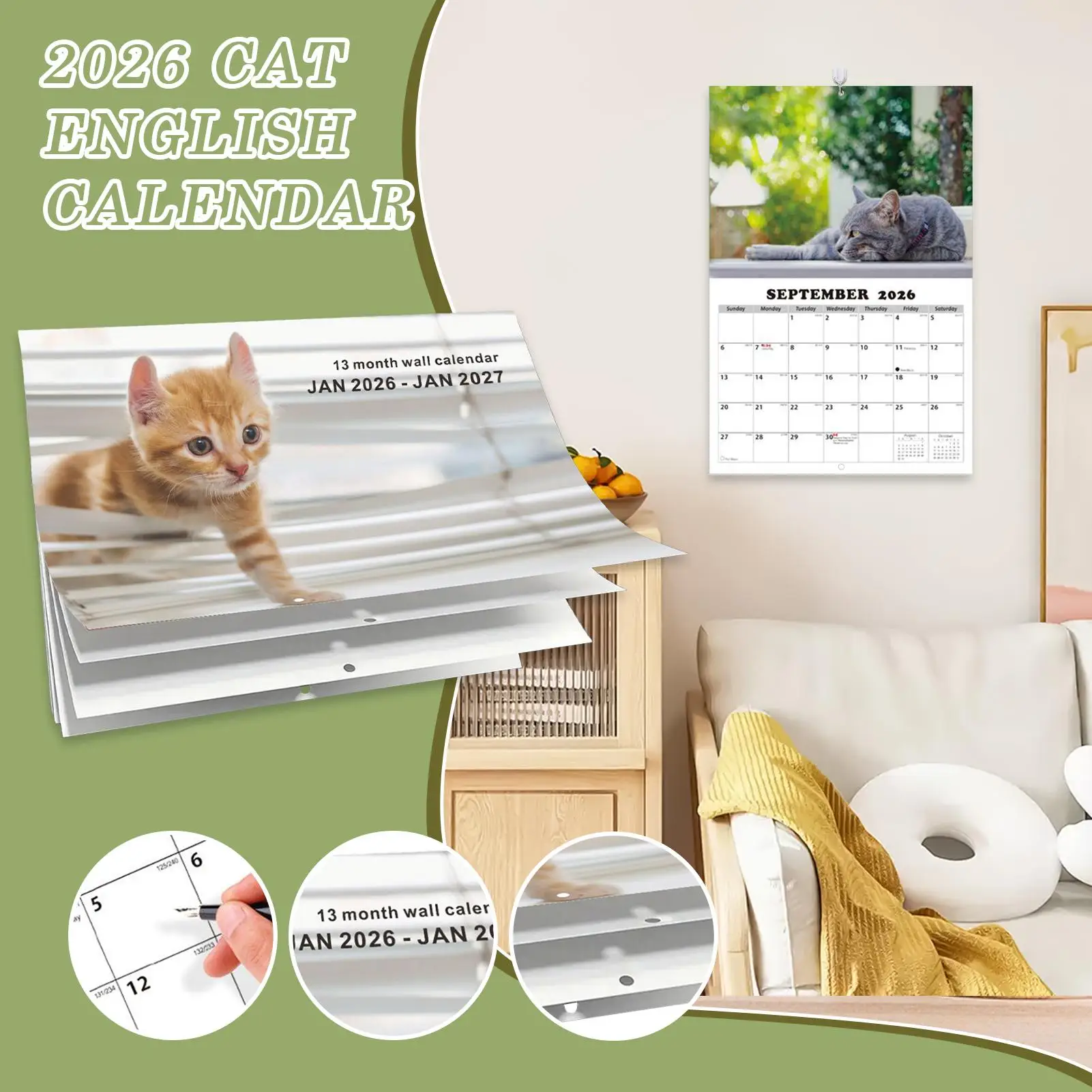 2026 Cat Calendar 13-Month Schedule Planner Monthly Calendar for Students Teachers Consultants Freelancers Studio Workshop