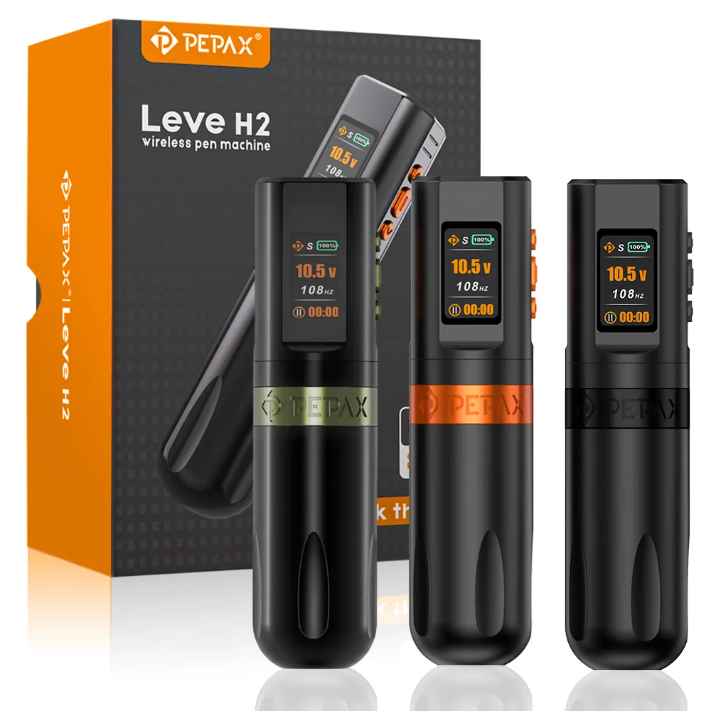 PEPAX H2 Wireless Tattoo Pen Machine 2PCS 2000mAh Battery Brushless Motor 3.5/4.2/5.0MM Strokes Machine Pen for Tattoo Artist