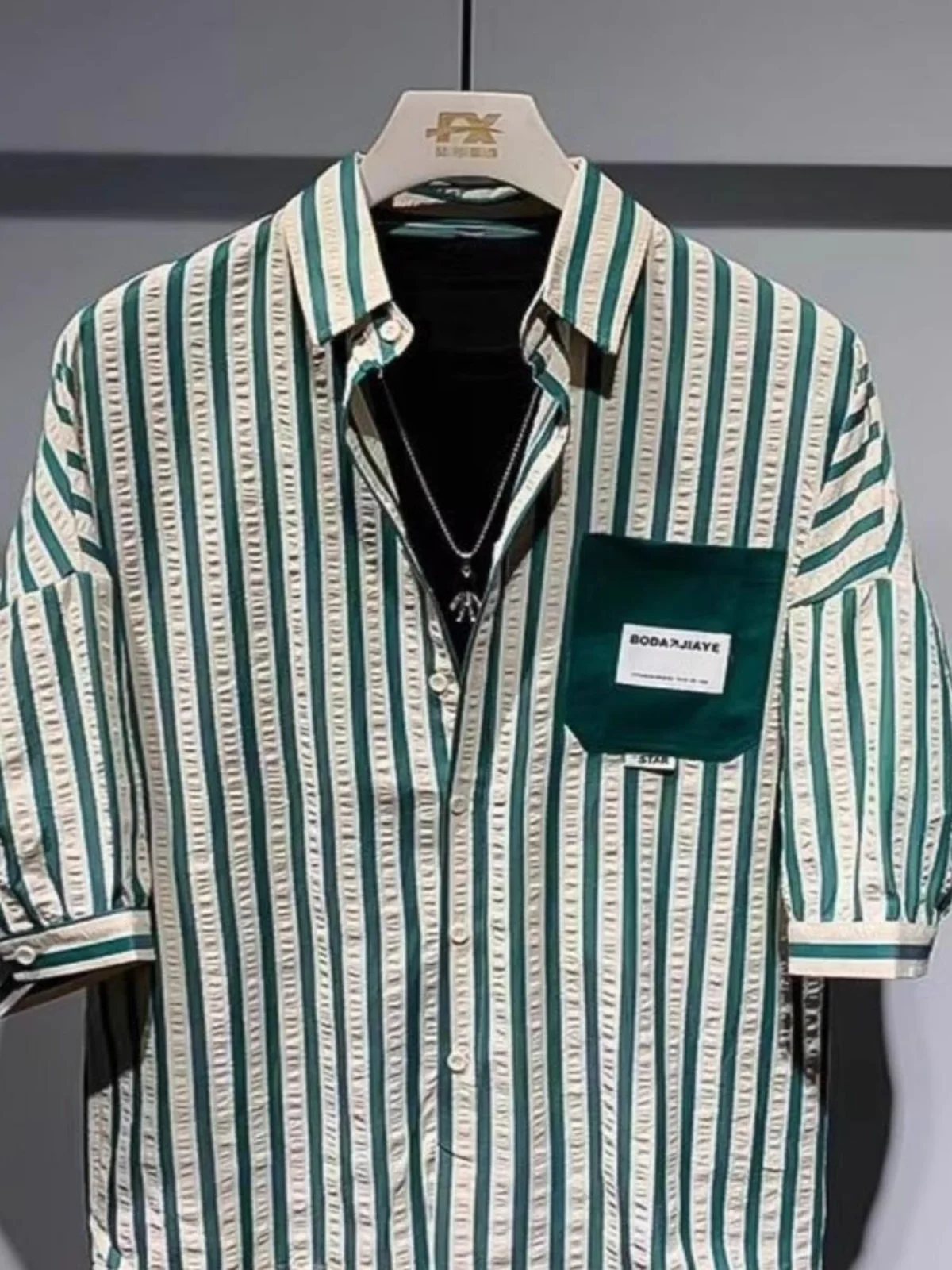 

Summer New plus Size Men's Casual Striped ort Sve irt Loose Fit Ne Open Cardigan Top Faion Trend Brand