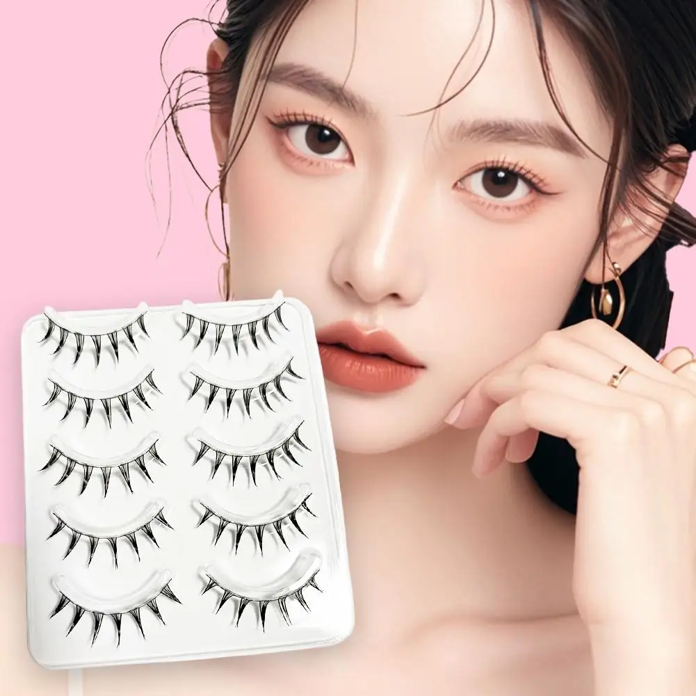 5 Paar Cosplay Air Falsche Wimpern Little Devil Manga Anime Verlängerungswimpern Transparentes dünnes Band Nasse stachelige Wimpern Make-up – Detail 2