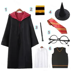 6Pcs Adult Children Harris Cloak Cosplay Costume Set Magic School Men's Women's Wizardry Clothing Cape Scarf Tie Glasses Hat