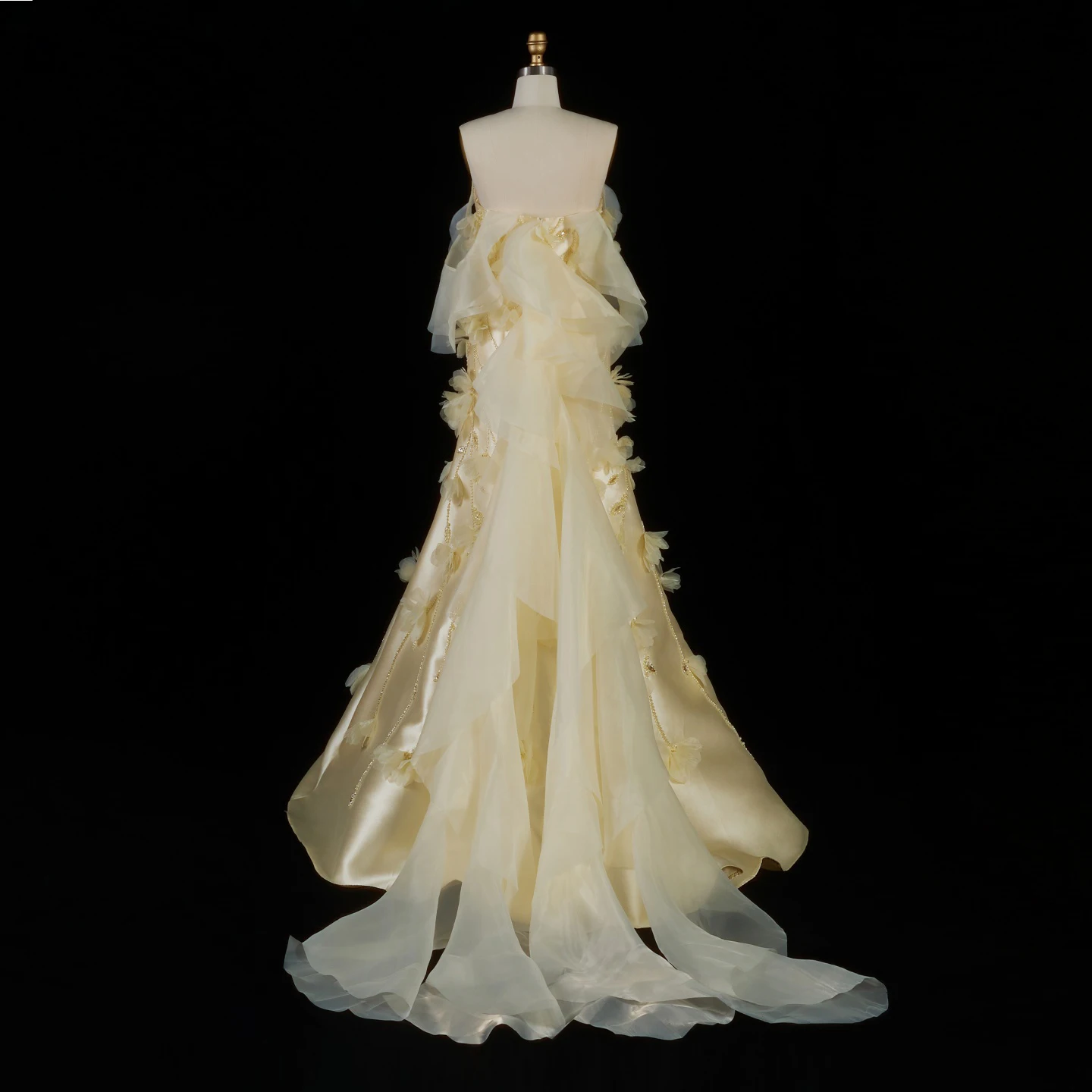 Sharon Said Gelbes Meerjungfrauenkleid für Damen, formelles Abendkleid, schulterfrei, mit 3D-Blumen, Rüschen, Perlen, Party- und Ballkleid SS505, maßgeschneidert – Detail 9