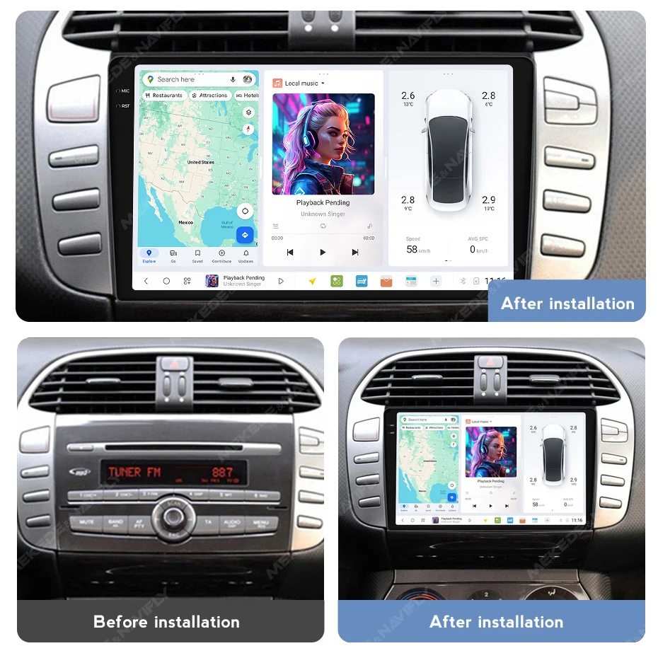 ZJZ MEKEDE  Android Car Multimedia Car Stereo AutoRadio DUDU GPS Navigation Car-play  Head Unit for Fiat Bravo 2007-2012