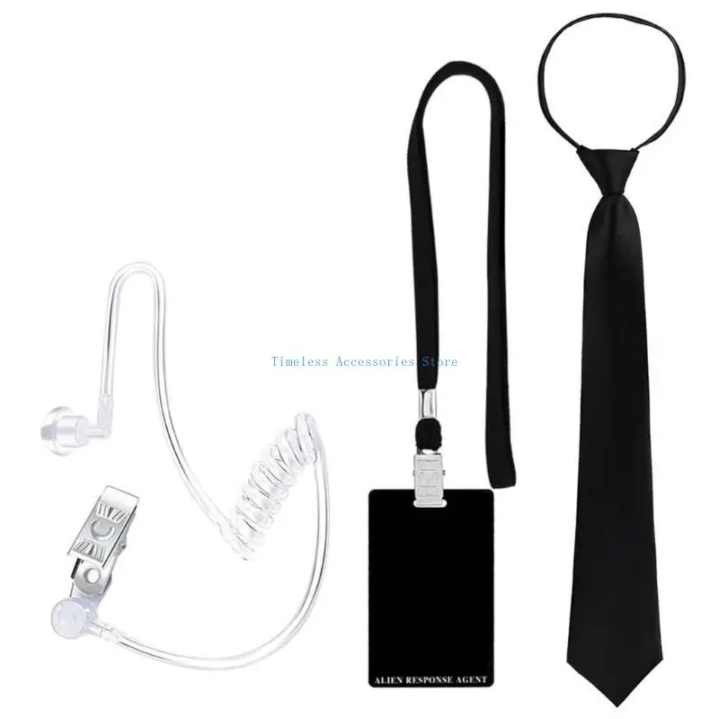 

97QE Secret Agent Outfit Accessories With Black Eyeglasses Earpiece And Neck Tie