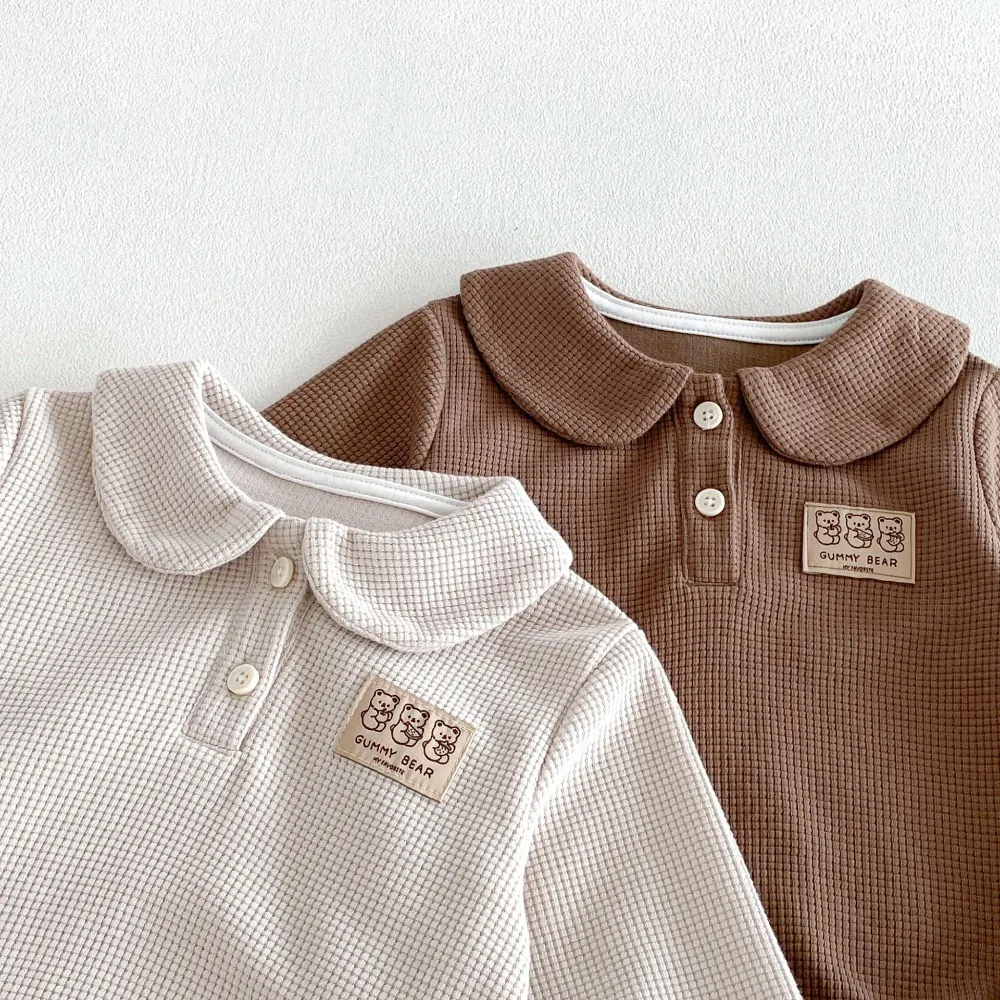 2026 Autumn Baby Girl Romper 0-2Years Newborn Infant Long Sleeve Waffle Pattern Cotton Bodysuit Hat 2PCS Outfits Clothes