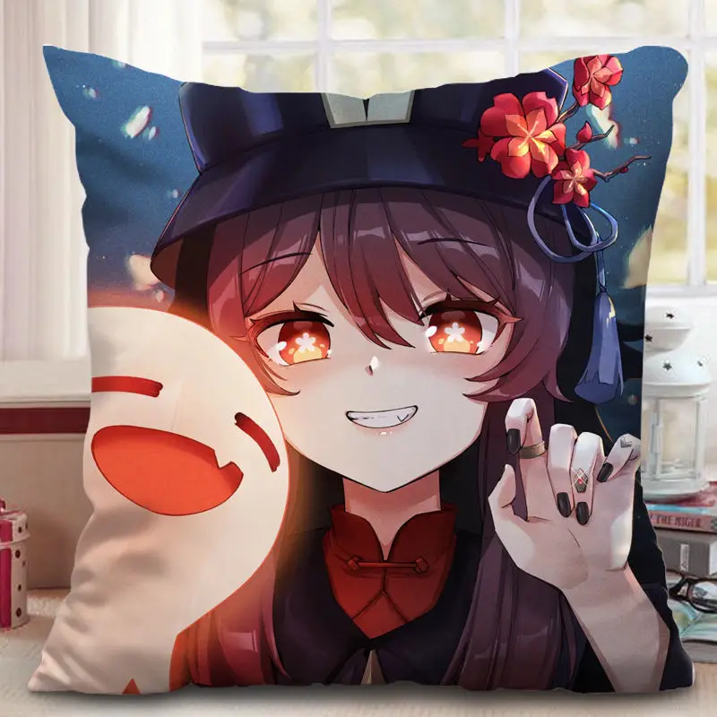 Genshin Impact Hu Tao Klee Zhongli Venti Pillow Case Square Cushion Double Side Pillow Cosplay Anime Pillowcase Gift