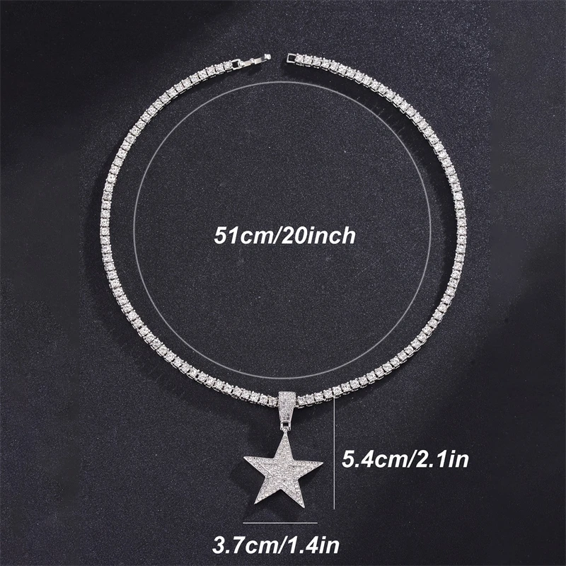 Hip Hop Pentagram Inlaid Zirconia Pendant Necklace for Men Women Universal Fashion Trend Versatile Sparkling Party Jewelry Gift