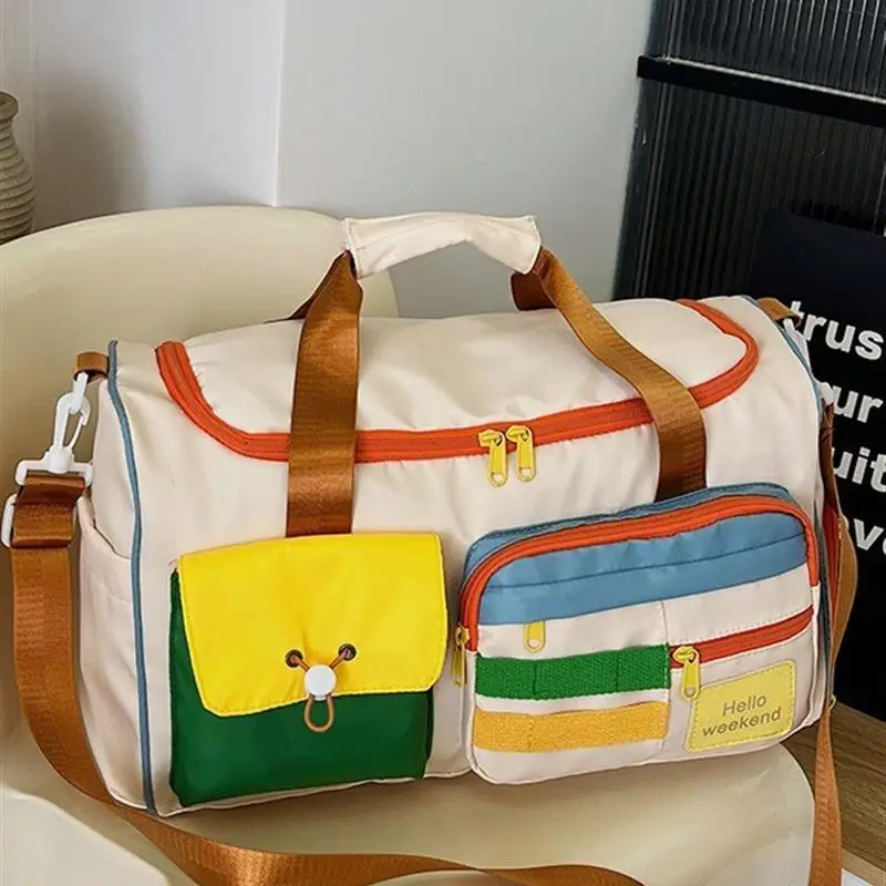 

Большая водонепроницаемая дорожная сумка для путешествий, спортивная сумка для фитнеса с разделением на сухое и влажное отделение, сумка для спортзала из полиэстера с ручкой-штангой