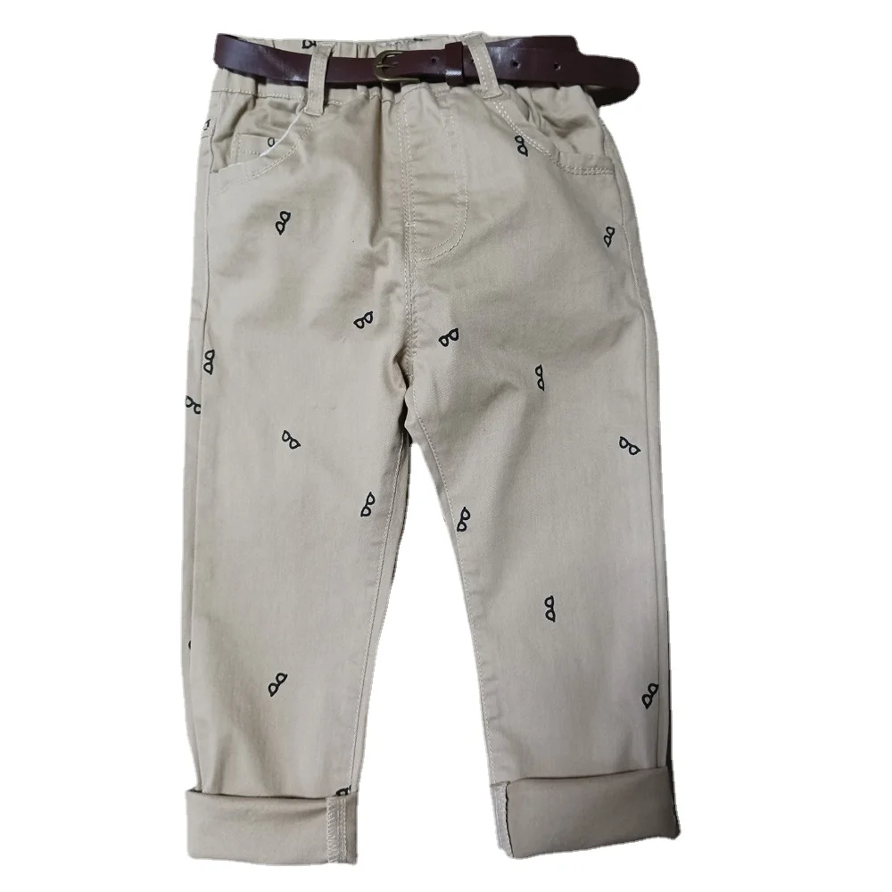 Spring new kids pants printing boys trousers autumn with belt