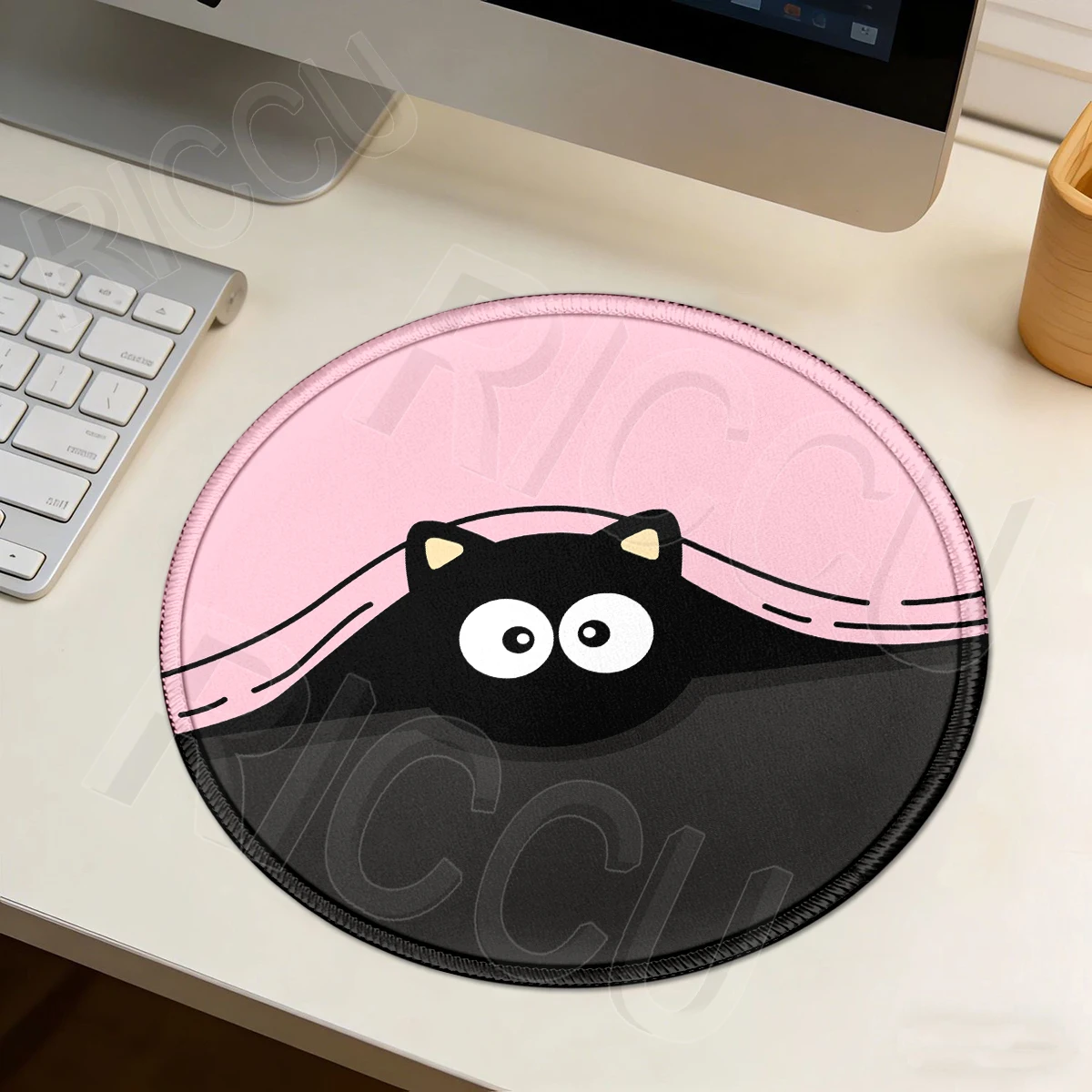 Funny Black Cat Mouse Pad Cute Kitty Computer Round Mausepad Company Desk Pad Kawaii Soft Office Accessories Rug Small Playpad