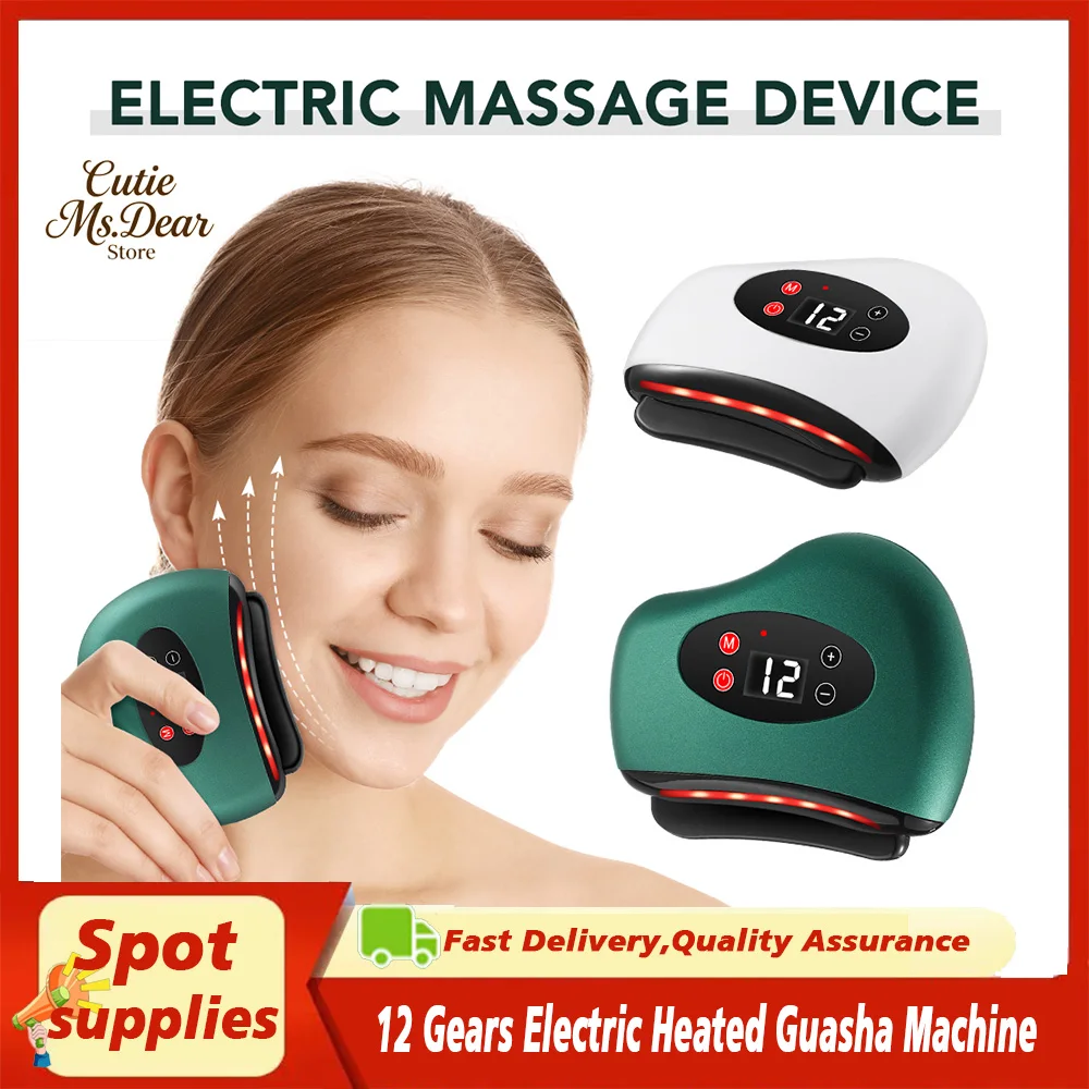 

12 Gears Electric Heated Guasha Machine Dredging Meridian Lymphatic Drainage Soothe Tense Muscles Face Skin Lifting Tool