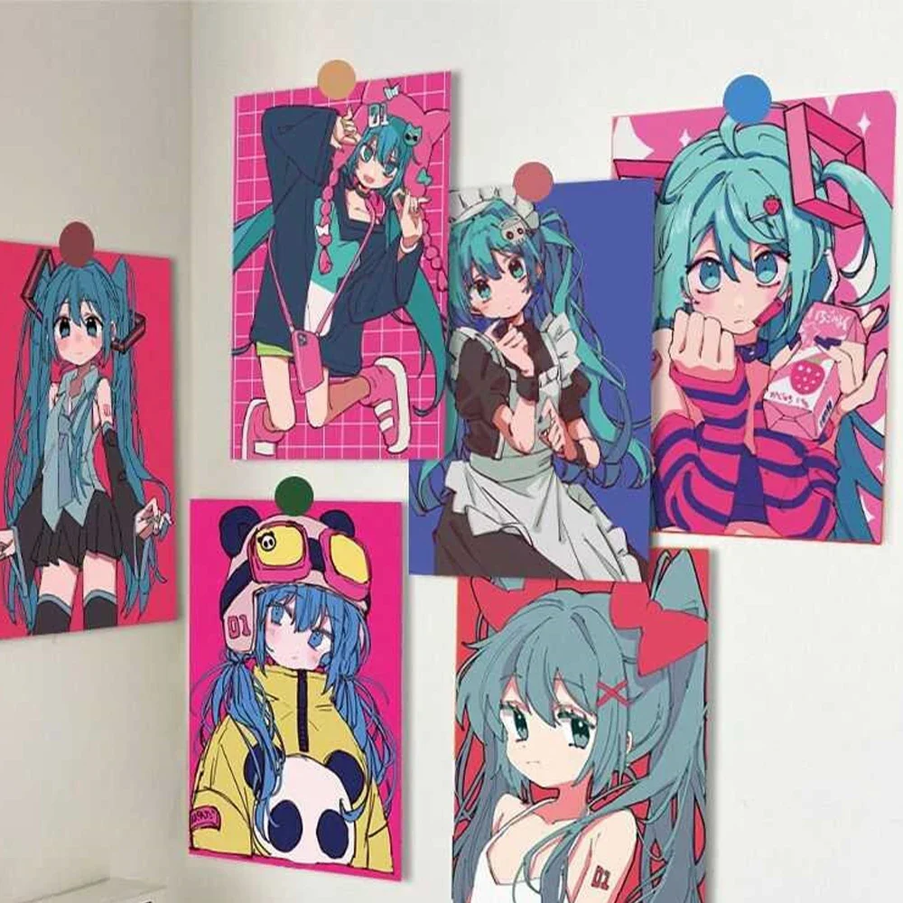 30pcs/set Hatsune Miku Anime Characters Kawaii Cartoon High Definition Picture Poster Bedroom Wall Facing Decoration Gift