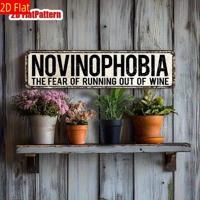 Novinophobia Wine Bar Sign 2D Flat Rustic Home Wall Decor Funny Gift for Wine Lovers