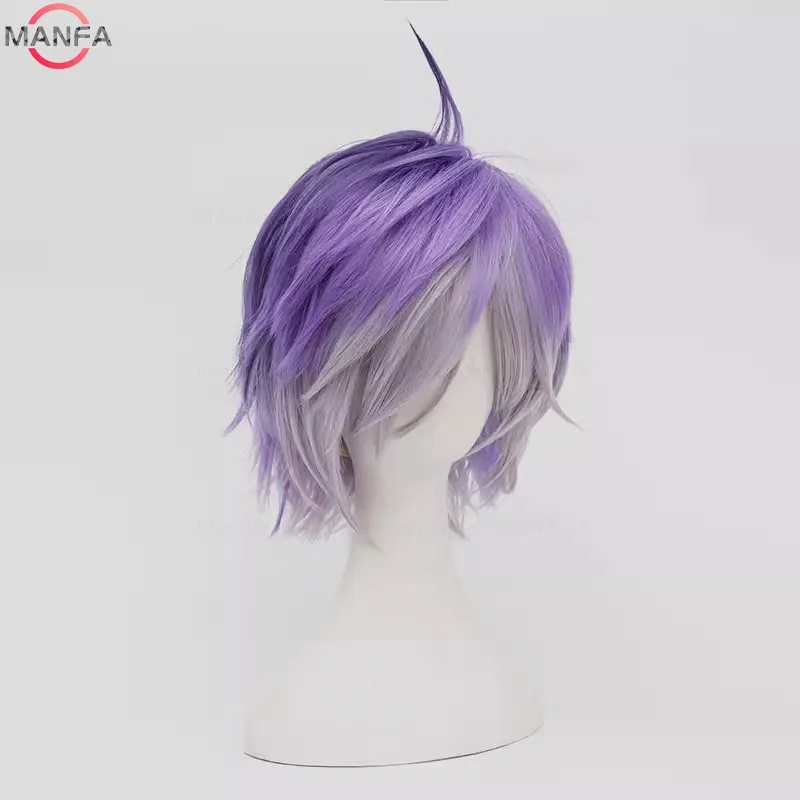 Anime  Sakamaki Kanato Wig Cosplay Men Short Purple Ombre Heat Resistant Synthetic Hair Wigs + Wig Cap