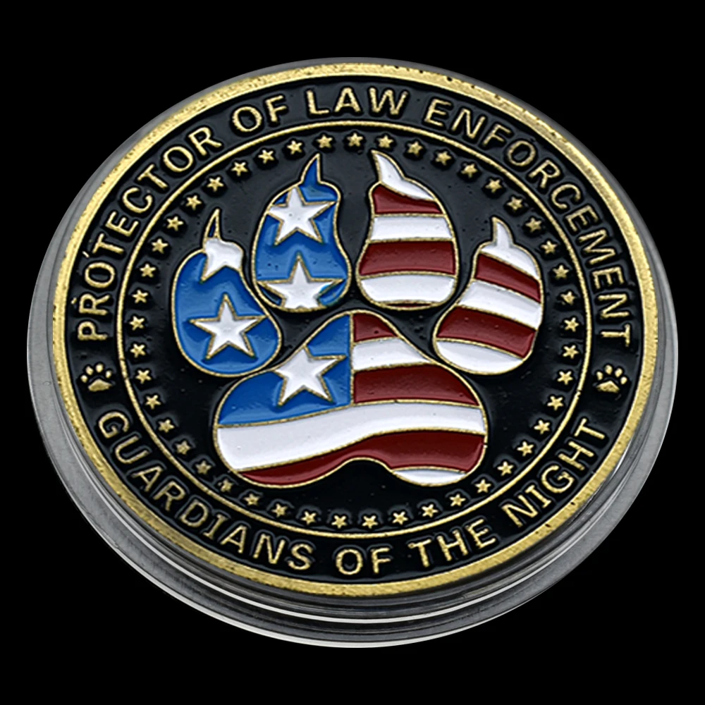 K9 Dog Protector of Law Enforcement Gold Plated Challenge Coin With Plastic Guardians of The Night Metal Collect Gift