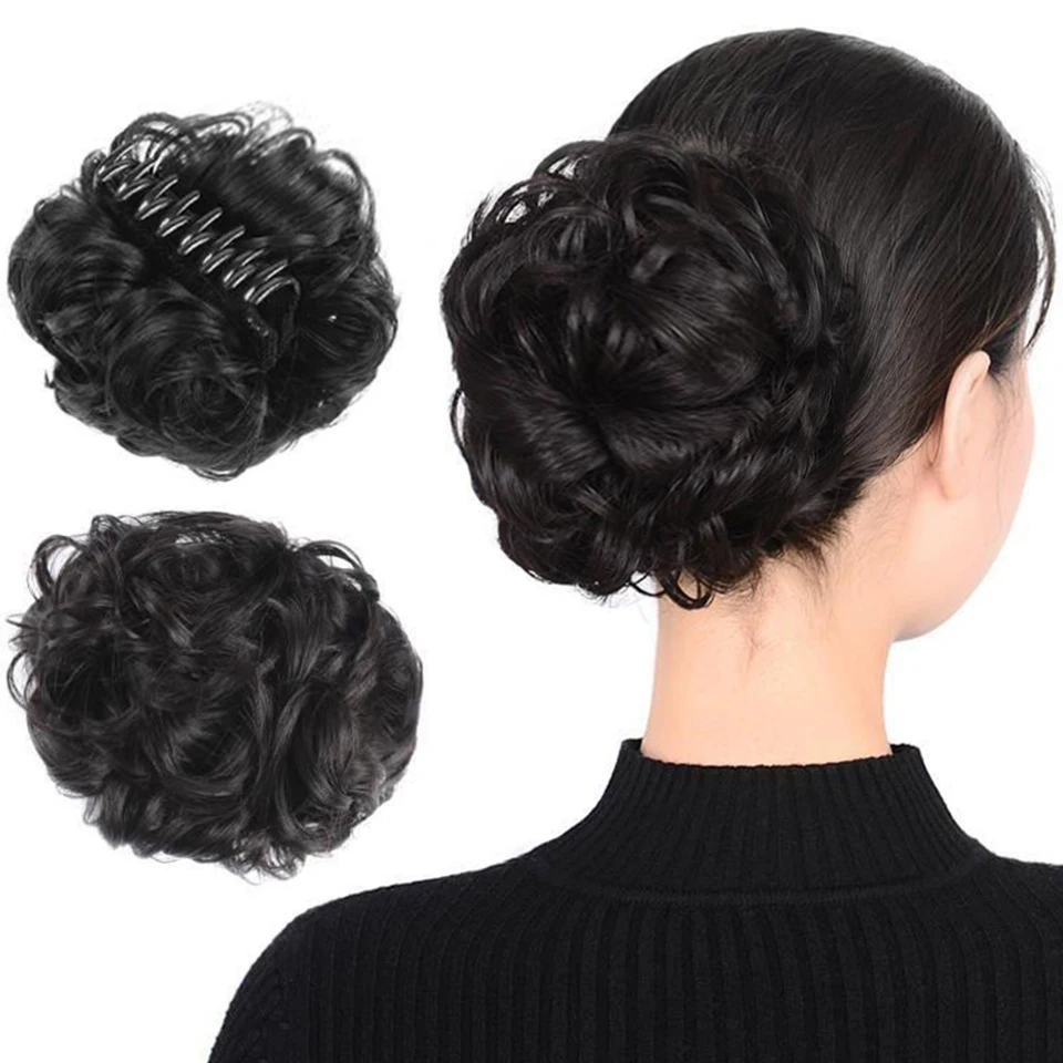 LM Messy Curly Curly Extensão De Cabelo Sintético Curto para Mulheres, Chignon Donut, Roller Bun, Claw Clip, Hairpiece