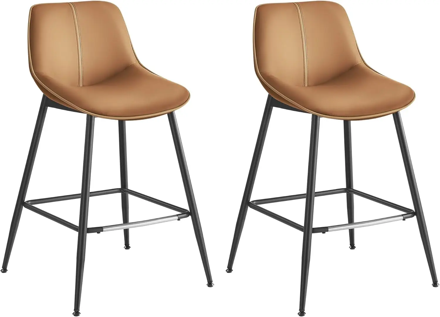 

Stools Set of 2, Counter Height Bar Stools with Back, Ergonomic Backrest, Synthetic Leather, Metal Legs, 24.4-Inch Tall Stools