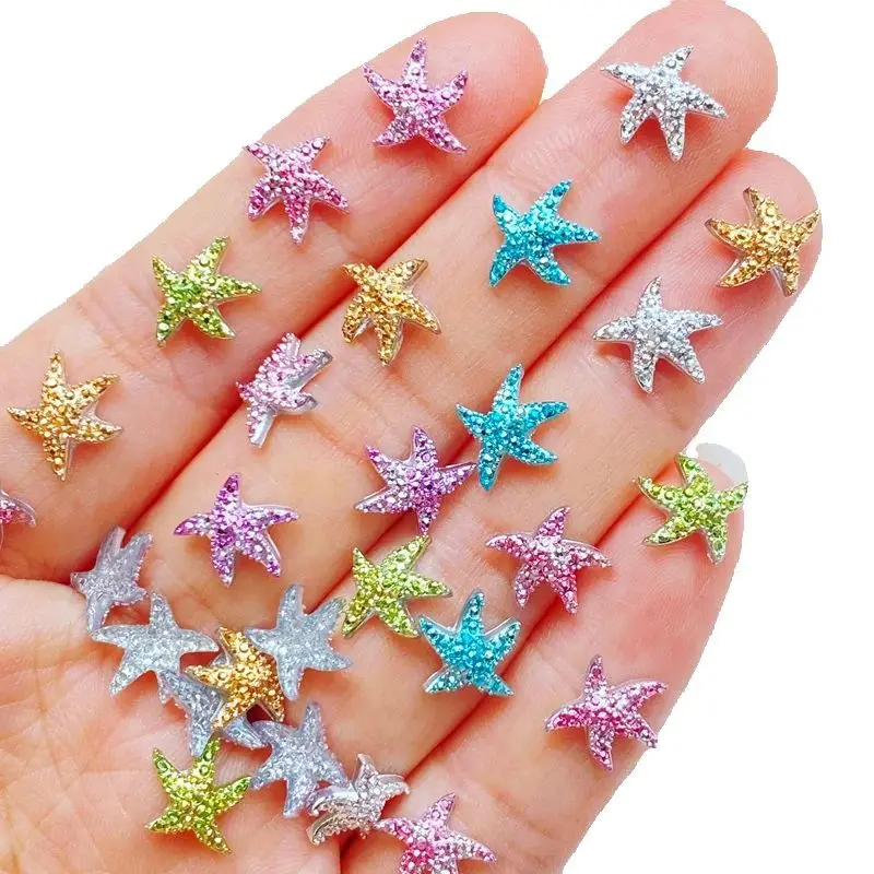 100 Stück Neue Niedliche 10mm Glänzende Seestern-Harzfiguren, Flache Cabochons für Schmuckherstellung und Haaraccessoires